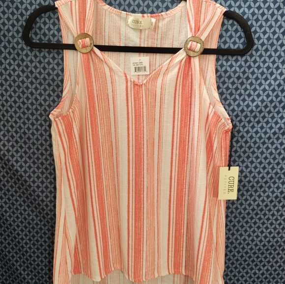 Cure Petites- Orange and white striped tank top with button detail. New. Size- S - Picture 2 of 6